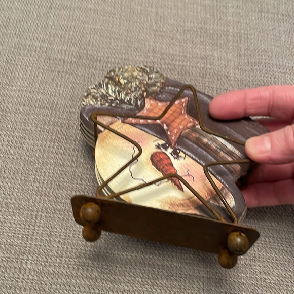 Snowmen Coaster Set of 4 with Metal Star Holder Winter Christmas - Picture 10 of 11